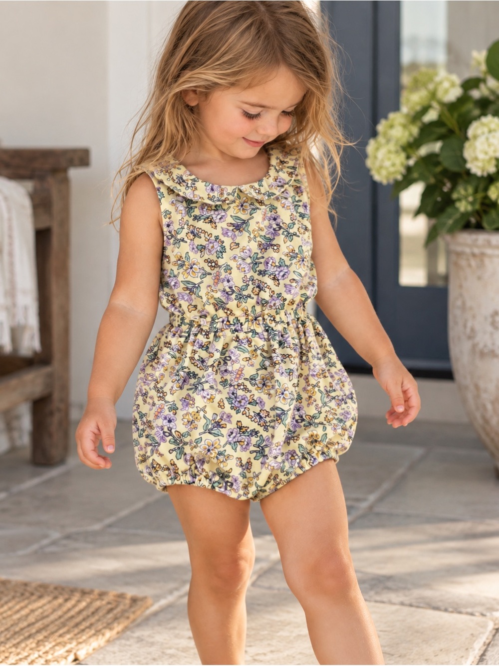 Little Minis Yellow Floral Bubble Romper 2T